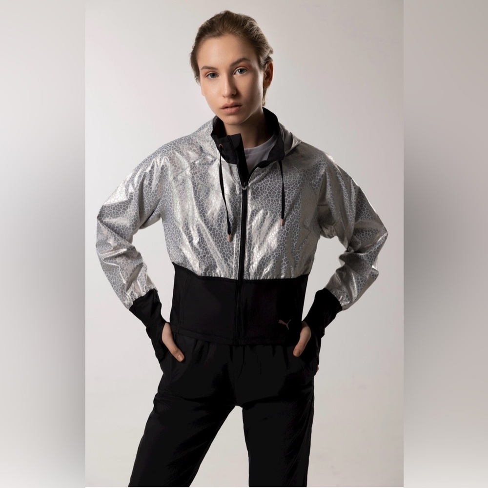 Puma silver and Black Reflective Windbreaker Jacket